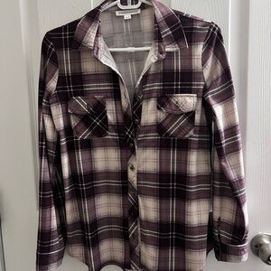 Plaid Button Down Shirt - Purple and White